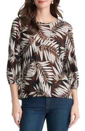 Jones New York Button Shoulder Palm Print Top in Fudge Multi at Nordstrom, Size X-Large
