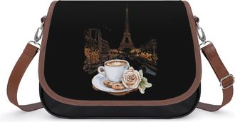 Generic Coffee Paris Eiffel Tower Crossbody Bag Womens Handbag PU Message Bags Shoulder Purse with Adjustable Strap