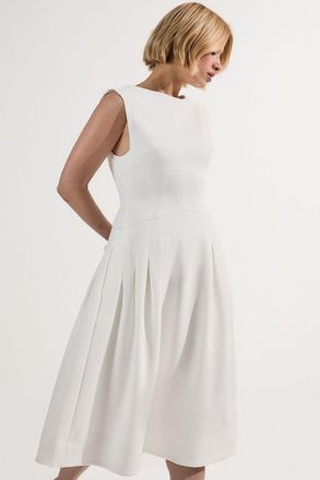 Karen Millen Womens Compact Stretch Open Back Full Skirted Tailored Midi Dress - White - Size 12 UK