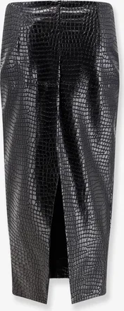 Nude Womens Faux Leather Midi Skirt With Croco Print Black Polyurethane