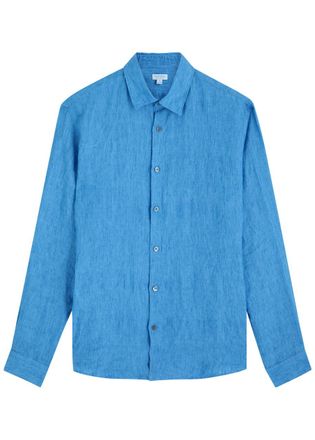 Sunspel Linen Shirt - Blue - XL