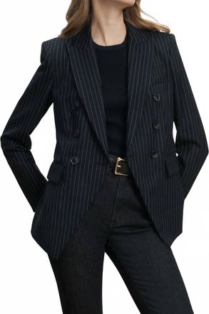 Veronica Beard Miller Dickey Flap-Pocket Double-Breasted Blazer In Navy/ Royal Blue