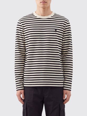 Ami T-shirt a maniche lunghe in cotone a righe con logo a contrasto