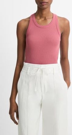Vince Scoop Neck Rib Tank in Peony Wood at Nordstrom Rack, Size Xx-Small