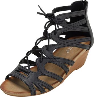 Generic Summer Retro Heeled Straps Sandals for Women Bohemian Roman Ethnic Fashion Hollow Design Beach Footwear (Black, 5.5)