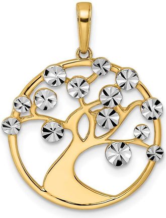 Diamond2Deal 14k Yellow Gold White Rhodium Diamond-cut Tree of Life Pendant