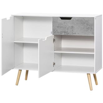 HOMCOM Homcom - Armario De Sal&oacute;n Con 2 Puertas Y 1 Caj&oacute;n Aparador De Sal&oacute;n Para Sal&oacute;n Estudio Dormitorio Estilo Moderno Antivuelco 98x39x81,5 Cm Blanco