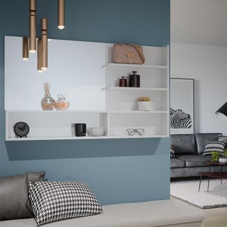 Vicco Estante Con Espejo, Blanco Alto Brillo, 119.8 X 70 Cm Con Compartimentos Abiertos