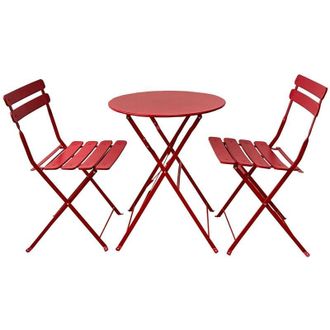 Mobili Rebecca Rebecca Mobili Set Bistrot Tavolo e 2 Sedie Set da Esterno Rosso Acciaio per Balcone Giardino