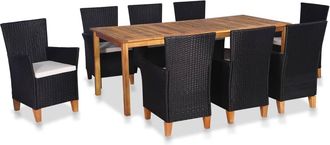 vidaXL Set De Comedor De Jard&iacute;n 9 Pzas Rat&aacute;n Sint&eacute;tico Negro Y Marr&oacute;n Vidaxl
