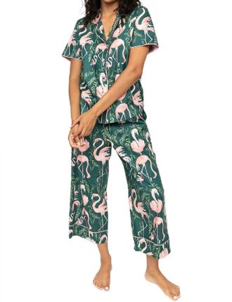 Cyberjammies Flamingo Cropped Pajama In Ivy Green