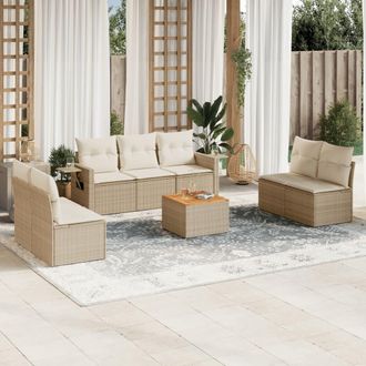 vidaXL Juego De Sof&aacute;s De Jard&iacute;n Con Cojines Beige 8 Pzas Rat&aacute;n Pe Vidaxl
