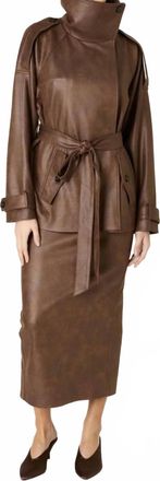 Nia William Structured Belted Jacket In Brown