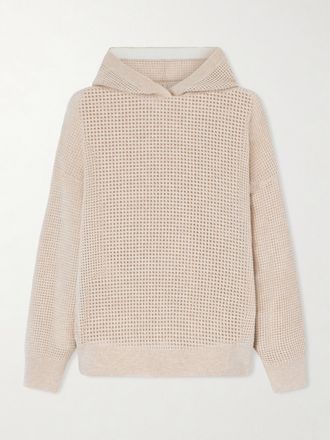 Brunello Cucinelli Maglia In Cashmere Punto Waffle Con Cappuccio - Neutri