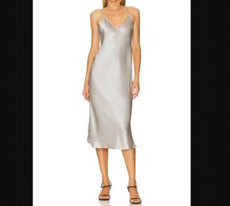 Nili Lotan Midi Cami Silk Slip Dress In Storm Grey