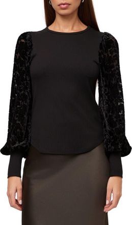 Fifteen Twenty Burnout Bishop-Sleeved Ribbed Top in Black at Nordstrom, Size X-Small