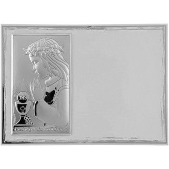 OEM Cuadro Recuerdo De Primera Comuni&oacute;n En Plata Con Grabado Para Ni&ntilde;a Tama&ntilde;o: 18x13 Cm Color: Blanco Sku: Vl821/4bi