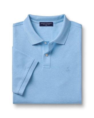 CHARLES TYRWHITT Pique Cotton Polo - Light Blue Size Large by Charles Tyrwhitt