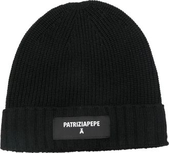 Patrizia Pepe Berretto a coste con logo - Nero