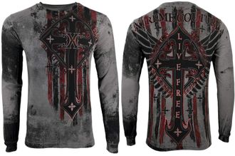 Xtreme Couture by Affliction Mens Long Sleeve T-Shirt Liberty Crusade, Gray, Medium