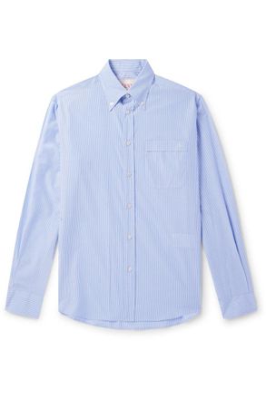 Valentino Garavani Button-Down Collar Logo-Embroidered Striped Cotton-Poplin Shirt