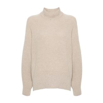 Brunello Cucinelli Truien & Vesten, Dames, Beige, S, Wol, Hooggesloten Glanzend & Schitterend