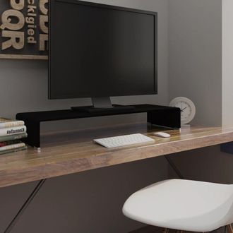 Berkfield Home TV Stand/Monitor Riser Glass Black 90x30x13 cm | Size: 90 x 30 x 13 cm