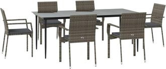 vidaXL Set Comedor Jard&iacute;n 7 Pzas Y Cojines Rat&aacute;n Sint&eacute;tico Negro Gris Vidaxl