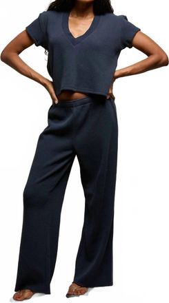 perfectwhitetee Jada Waffle V-Neck Tee In Navy