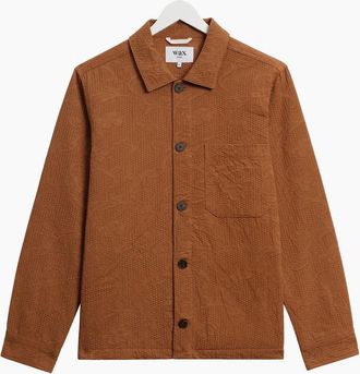 Wax London Mens Wax London Rockley Honeycomb Jacquard Overshirt - Red/Orange/Brown - Size: Regular/40