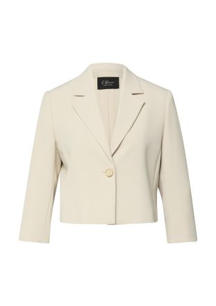 s.Oliver Black Label Kurzblazer S.OLIVER BLACK LABEL, Damen, Gr. 34, sand, Web, Obermaterial: 93% Polyester, 7% Elasthan, unifarben, normal taillenlang, tiefer V-Ausschnit