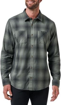 Travis Mathew Cloud Plaid Flannel Button-Up Shirt in Dark Olive at Nordstrom Rack, Size X-Large