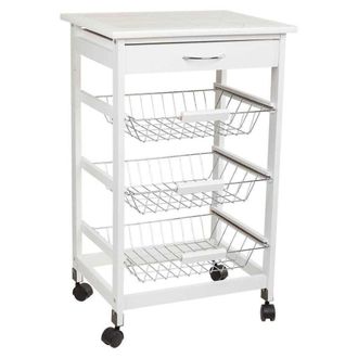 Wanderlust Deco Carro de cocina de madera de pino y dm blanco