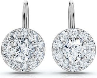 Pompeii3 1.90Ct Halo Diamond Studs With Lever Backs Lab Grown Hoops Small 1/2 Tall