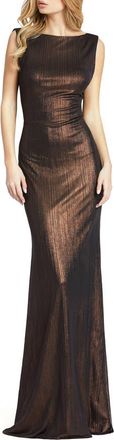 Mac Duggal Womens Metallic Jersey Cowl Back Column Gown in Espresso at Nordstrom, Size 14