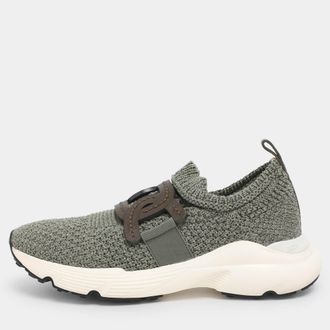 Tod's Tods Green Stretch Knit Fabric Kate Slip On Sneakers