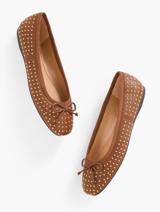 Talbots Blaine Soft Sole Studded Nappa Ballet Flats - Cognac - 11M Talbots