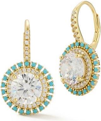 Sphera Milano Cubic Zirconia & Synthetic Turquoise Halo Lever Back Earrings in Gold/white at Nordstrom Rack