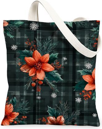 Generic Floral Canvas Tote Bags, Vintage Floral Pattern Reusable Shopping Bags, Rustic Lightweight Washable Shoulder Strap Canvas for Travel Beach Picnic 13x1