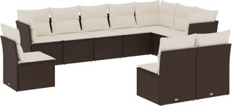 vidaXL Set De Sof&aacute;s De Jard&iacute;n 10 Pzas Y Cojines Rat&aacute;n Sint&eacute;tico Marr&oacute;n Vidaxl