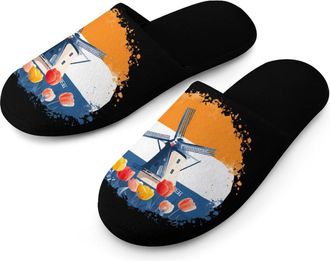 Generic Netherlands Tulip Flowers Windmills Mens Slippers Warm Non-Slip Houes Shose Spa Slipper for Home Bedroom