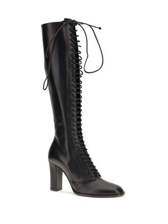 Dolce & Gabbana Lace-Up Calf Leather Knee-High Boot - Black