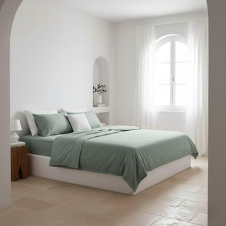 Colch&oacute;n Morfeo Juego de s&aacute;banas percal algod&oacute;n org&aacute;nico aguamarina, cama 180