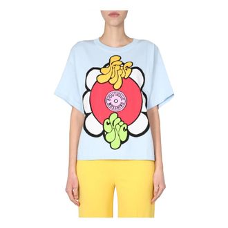 Moschino Round Neck T-Shirt - female - Boutique Moschino - T-Shirts - Blue - XS - Tops