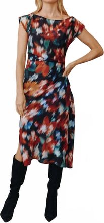 Bella Dahl Boat Neck Cap Sleeve Midi Dress In Blurred Floral Print
