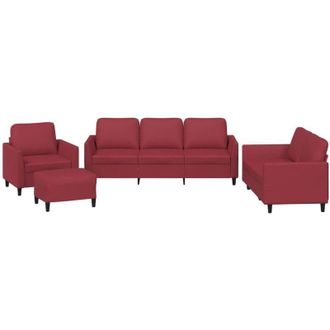 vidaXL Juego De Sof&aacute;s Con Cojines 4 Piezas Cuero Sint&eacute;tico Rojo Tinto Vidaxl