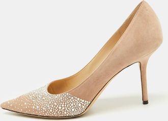 Jimmy Choo London Beige Suede Crystal Embellished Love 85 Pumps