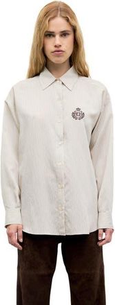Gerard Darel Lys Striped Embroidered Detail Shirt in Beige at Nordstrom, Size X-Large/xx-Large