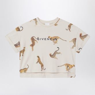 Givenchy Cream Crop T Shirt With Leopards
