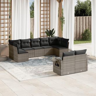 vidaXL Set De Muebles De Jard&iacute;n 9 Pzas Y Cojines Rat&aacute;n Sint&eacute;tico Gris Vidaxl